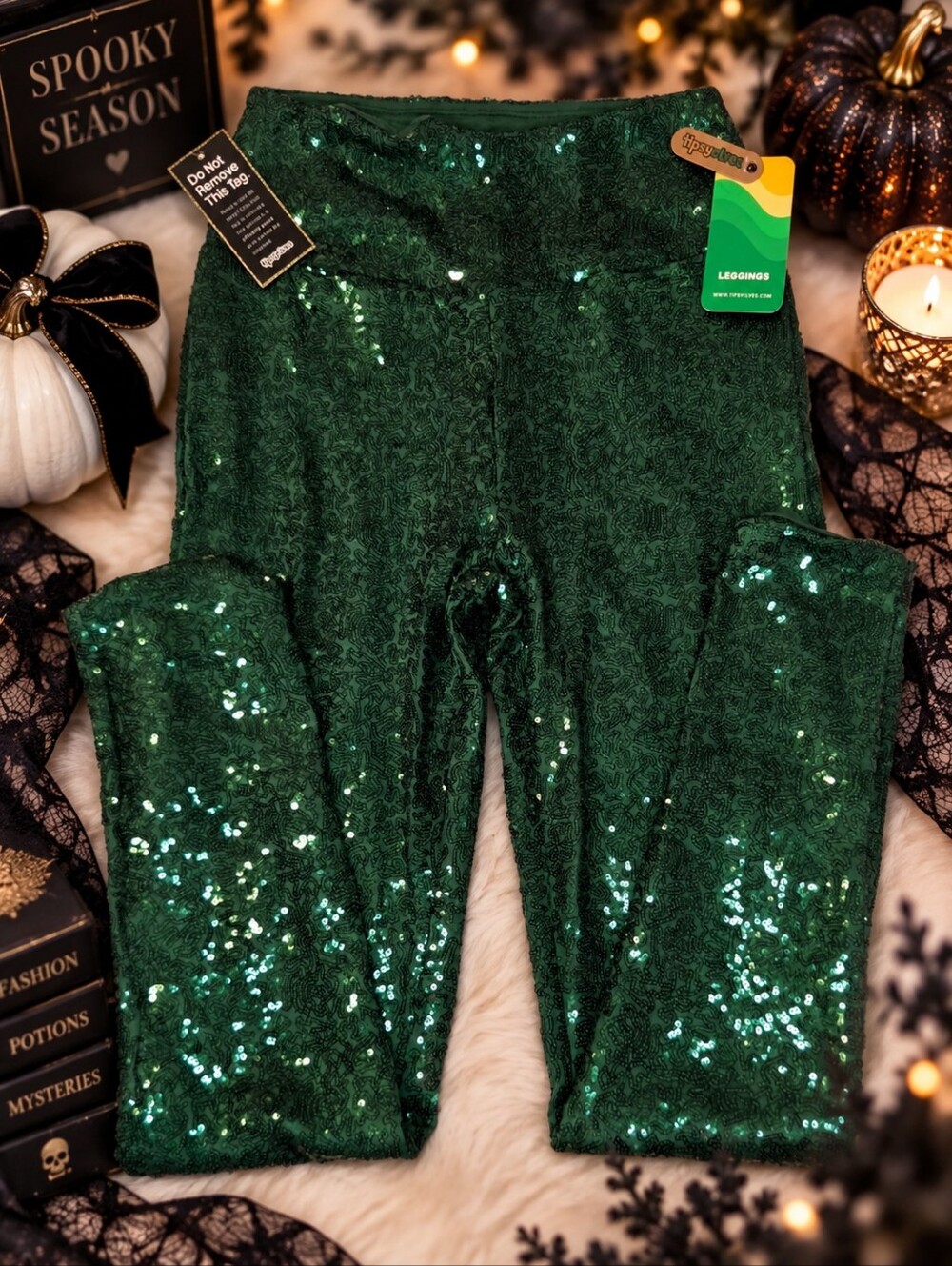 Tipsy Elves Green Sequin High Waisted Leggings NWT Size M Holiday Party